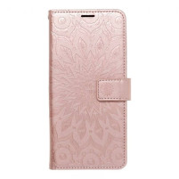 Луксозен кожен калъф тефтер със стойка и клипс Flexi за Apple iPhone 12 mini 5.4 златисто розов с гравирани орнаменти 